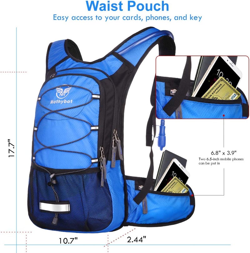 Mothybot Insulated Hydration Backpack Pack with 3L BPA Free Leak Proof Water Bladder, Large Storage Lightweight Hiking Daypack with Waist Pouches & Cooler Layer, for Running, Biking, Camping, Festival - Image 3